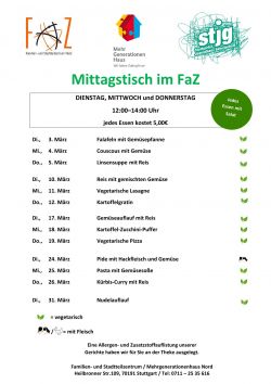 Die aktuelle Speisekarte für den Mittagstisch des laufenden Monats